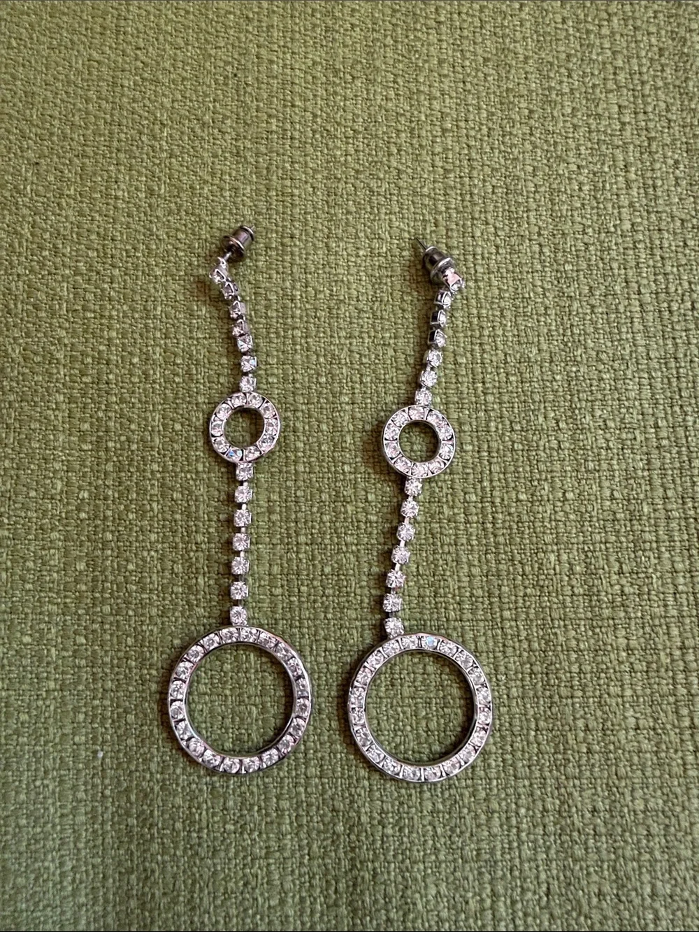 Elegant Silver-Tone Vintage Crystal Drop Earrings - Double Circle Design